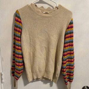 Hailey & Co Women's S Color Block Stripe Long Sleeve Knit Sweater Scallop Neck